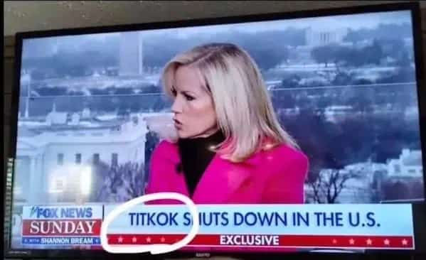 Fox News television chyron featuring an unfortunate typo spelling TikTok as Titkok.