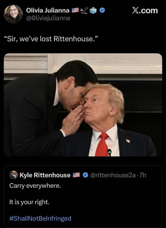 Marco Rubio whispering to Trump meme template about losing Kyle Rittenhouse.
