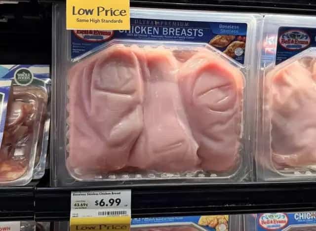 Package of Bell and Evans chicken breasts that resembles a clenched human fist.