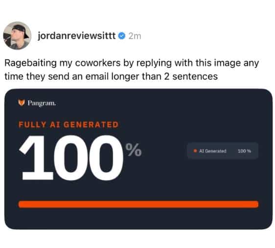Prank image showing a fake detection label saying Fully AI Generated 100 percent.