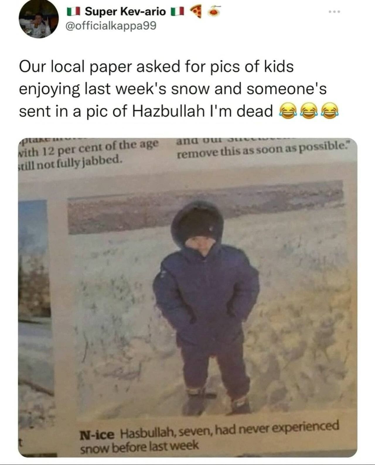 Newspaper clipping where someone pranked the editor with a photo of Hasbullah.