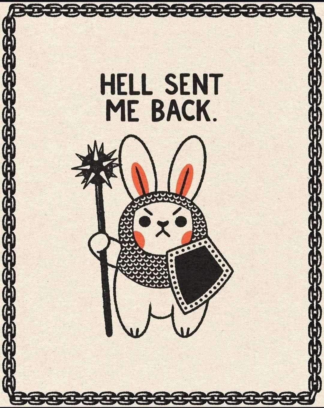 Drawing of an angry bunny rabbit wearing medieval armor holding a spiked mace.