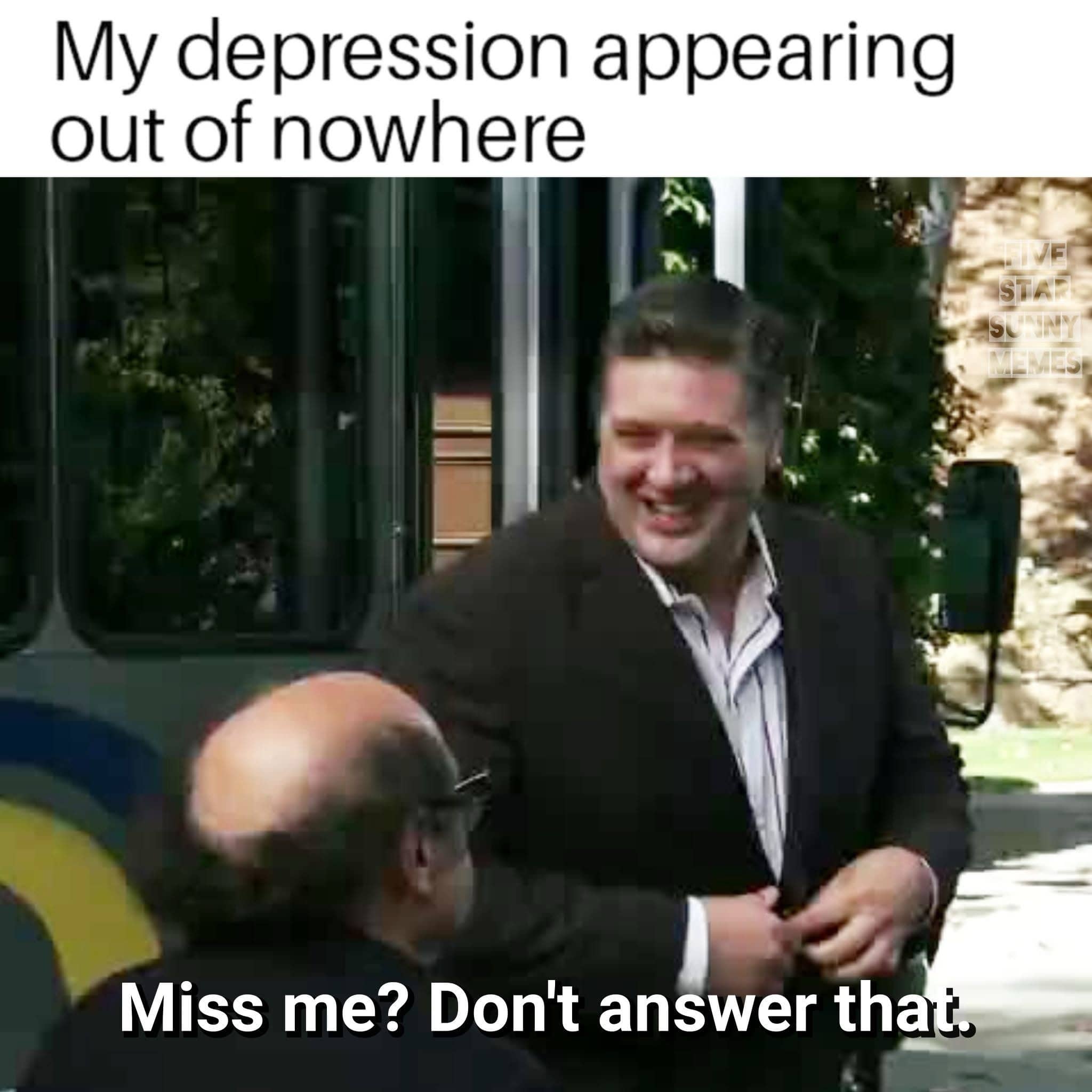 George Cooper from Young Sheldon smiling captioned as depression appearing out of nowhere.