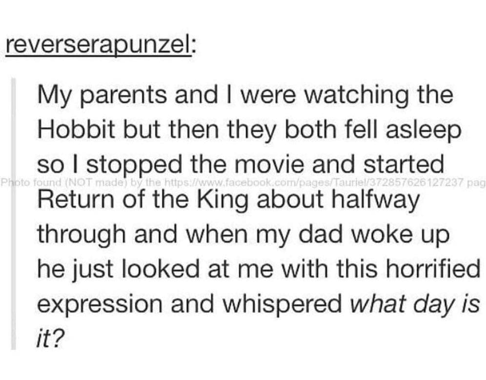 Text story about confusing a sleeping dad by swapping Lord of the Rings movies.