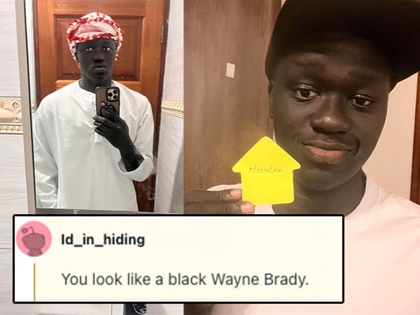 A funny roast comparing a man holding a Roast Me sign to a "black Wayne Brady."