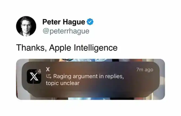 Apple Intelligence notification summarizing a group chat as a raging argument with unclear topic.