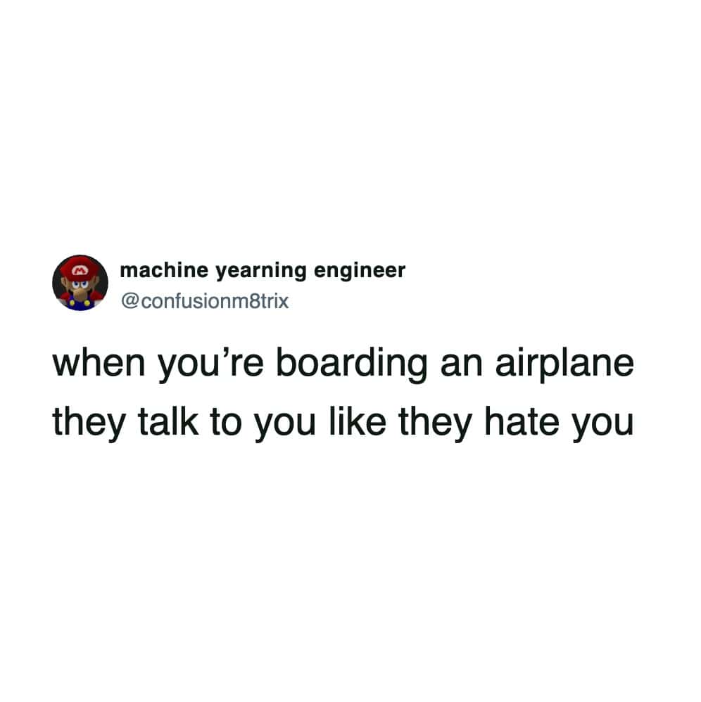 A viral tweet observation about how flight attendants and airline staff speak to passengers during boarding.