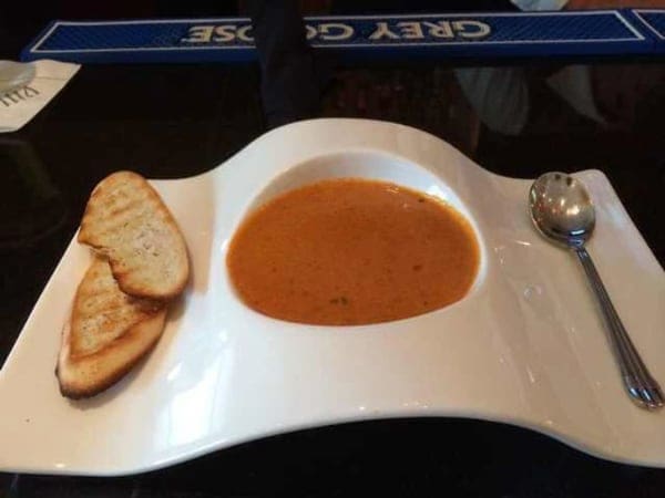 Design fail of a wide-rimmed soup bowl that holds very little actual soup.