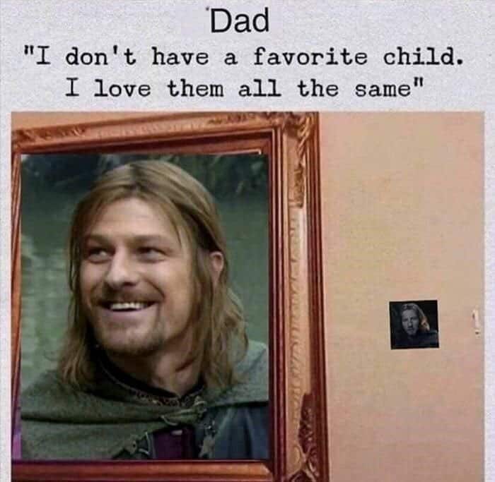 A lord of the rings meme showing a giant framed photo of Boromir next to a tiny thumbnail of Faramir.