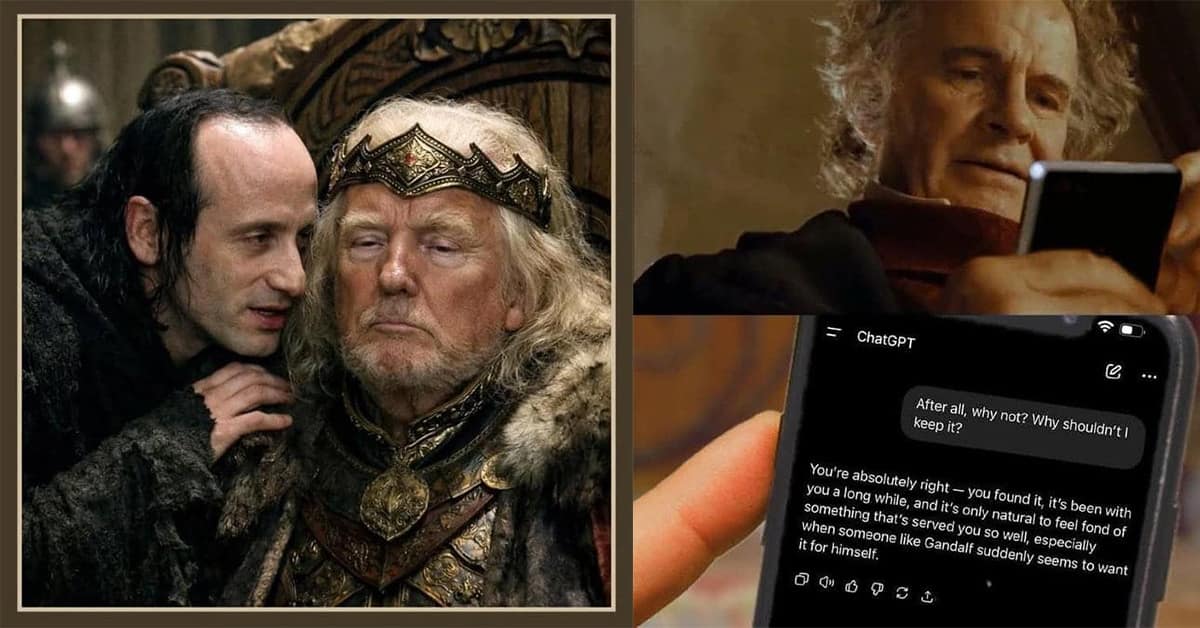 Collection of Lord of the Rings meme favorites including the Samwise potato sign, the Honda Odyssey strategy, and Bilbo using ChatGPT.