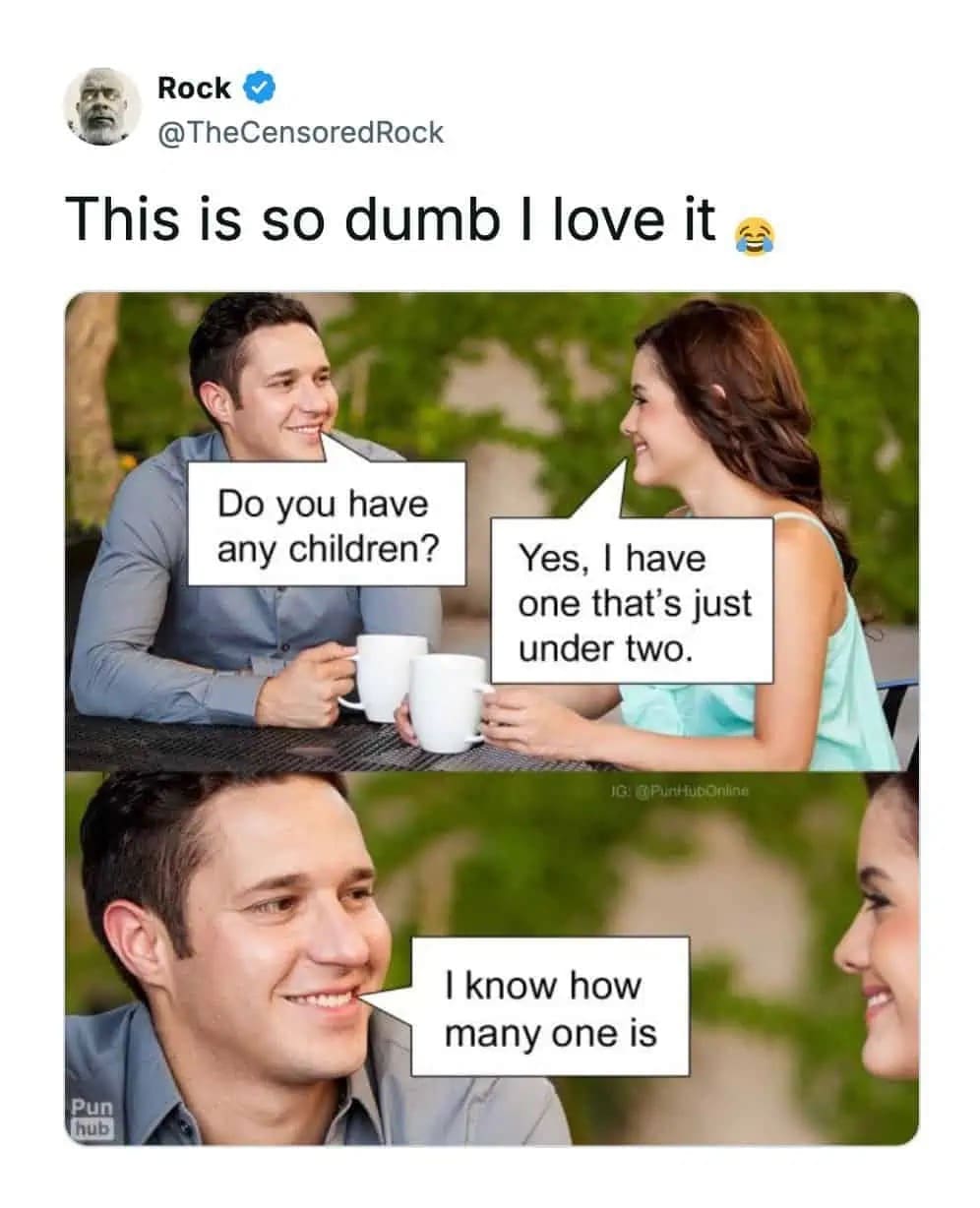 A hilarious meme comic where a man misunderstands the phrase just under two.