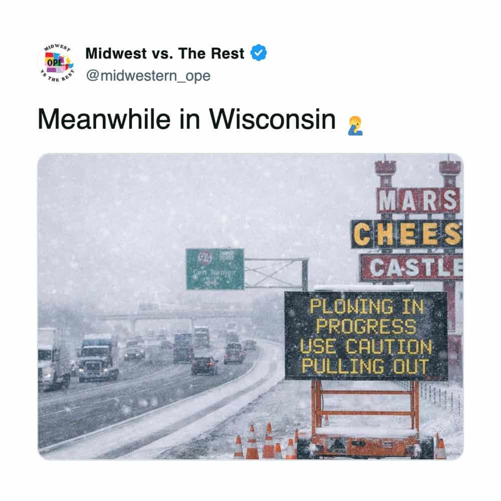Map humorously defining the boundaries of the American Midwest.
