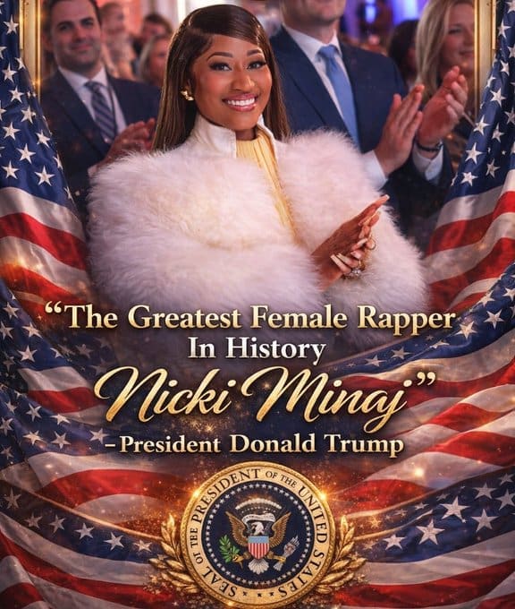 A Nicki Minaj Trump meme poster featuring a quote attributed to Donald Trump calling her "The Greatest Female Rapper In History."
