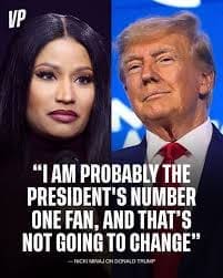A Nicki Minaj Trump meme showing a quote where Nicki claims to be the "President's number one fan" alongside photos of both of them.