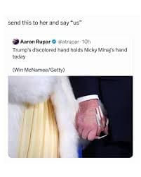 A Nicki Minaj Trump meme featuring a close-up photo of them holding hands, captioned with the relationship goal text "send this to her and say 'us'."