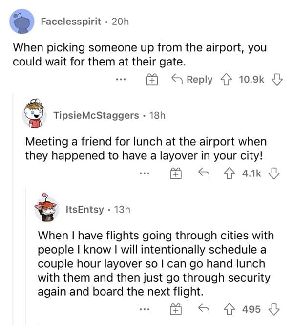 A Reddit comment about being able to wait for people at the airport gate being normal in the 90s.