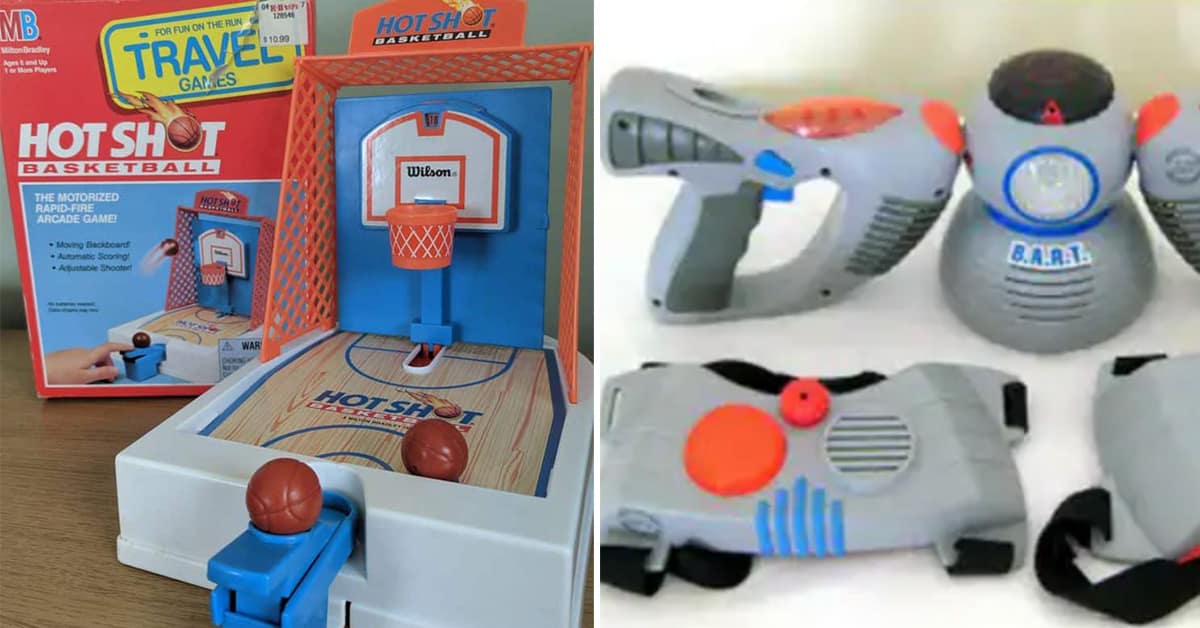 Collection of nostalgic toys and nostalgic sports toys images featuring lawn darts and Rock Em Sock Em Robots