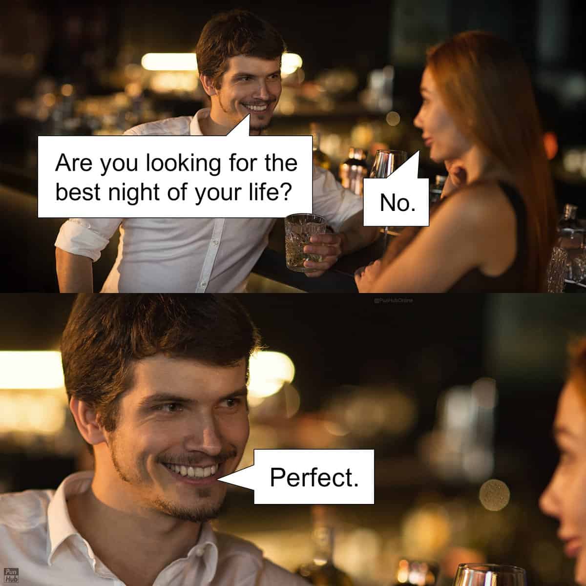A punny meme of a man flirting by confirming he cannot offer the best night of her life.