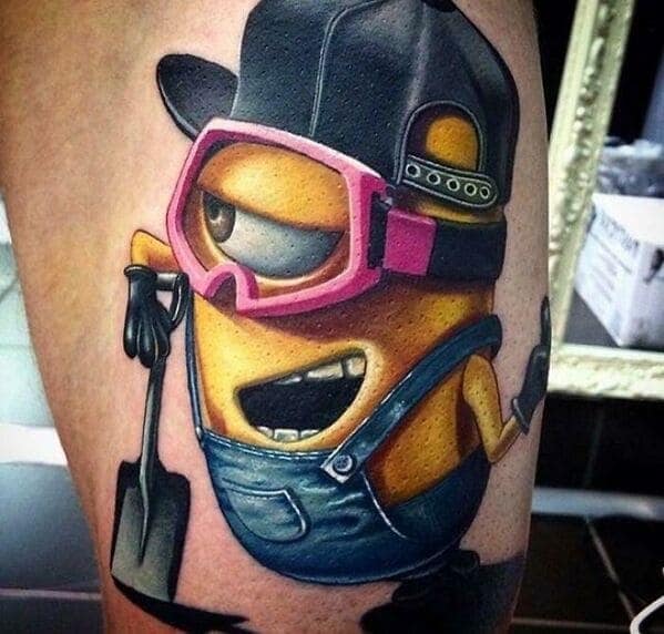Minion wearing pink goggles and holding shovel high quality tattoo questionable tattoos.