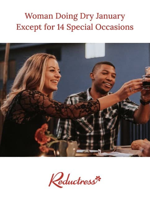 A funny Reductress headline about a woman doing Dry January except for 14 special occasions.
