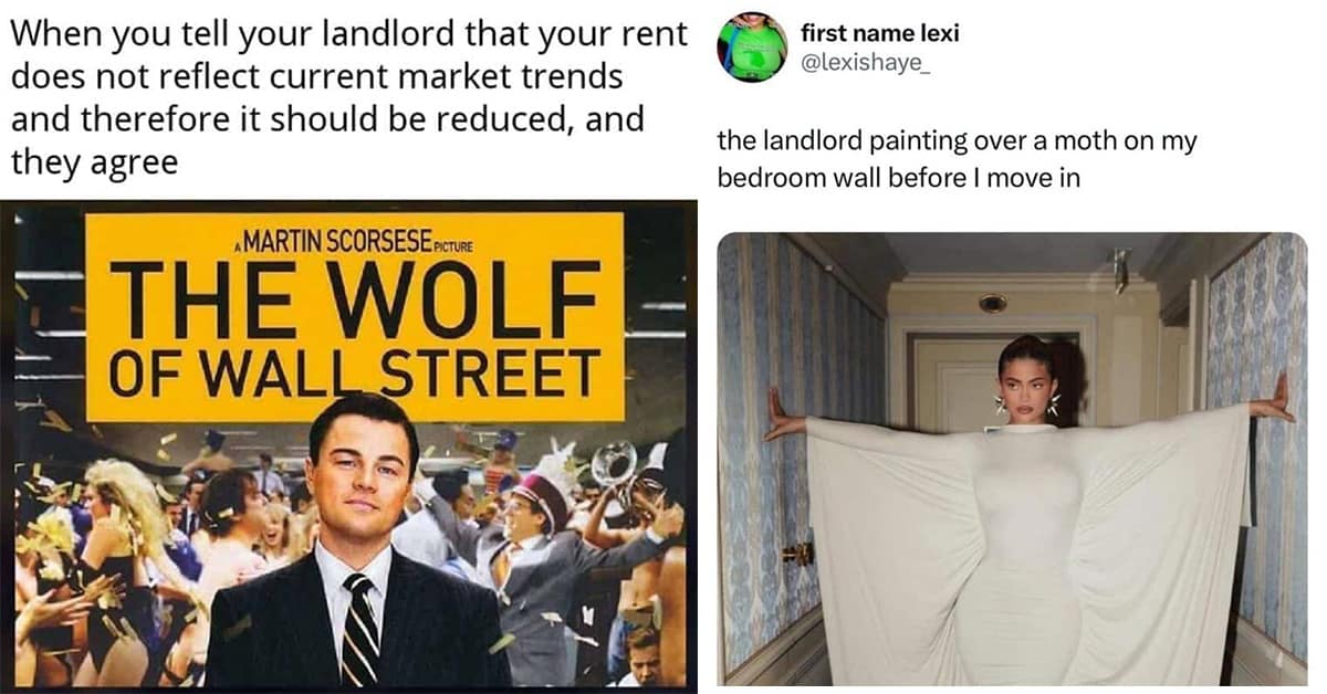 Collection of renter meme images and funny memes about renting featuring Baby Yoda and Nic Cage