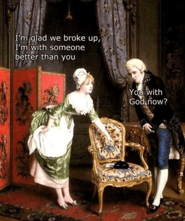 Man and woman in period clothing exchanging a savage burn about death during a breakup.