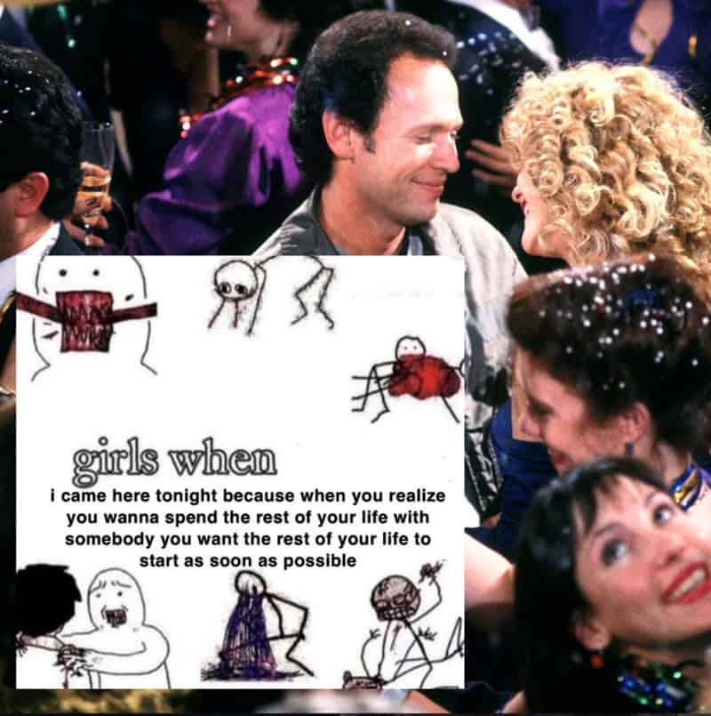 Meme using stick figures to depict the sudden realization of love in When Harry Met Sally.