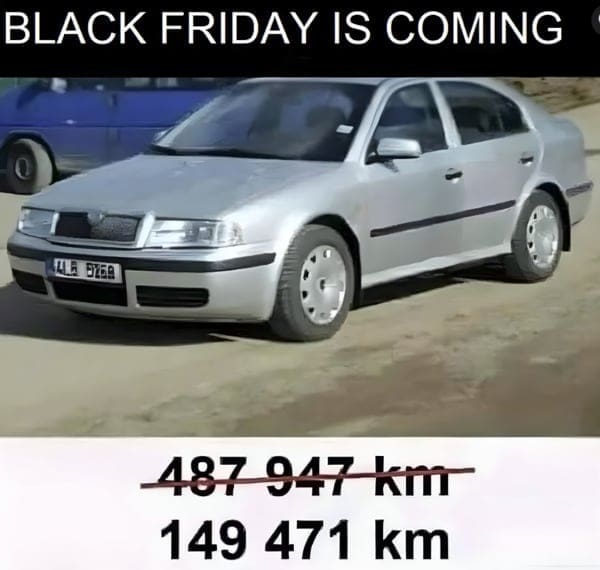 Skoda car with odometer rolled back drastically for a Black Friday sale scam.