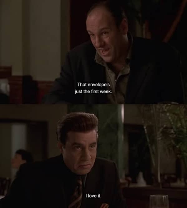Silvio Dante reacting happily to an envelope of money from Tony funny Sopranos quotes