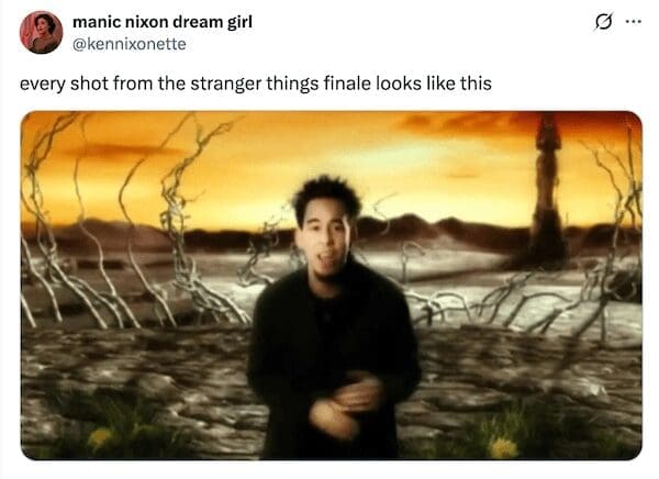 Tweet joking that every shot in the finale looks like Linkin Park's In The End video.