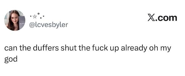 Aggressive text tweet asking the Duffer brothers to please shut up already.