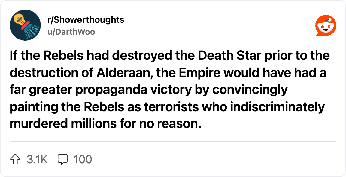 Theory that destroying the Death Star early would have been an Empire propaganda victory.