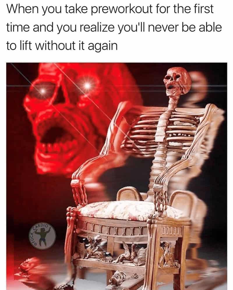 Vibrating skeleton with glowing eyes sitting in a fancy chair.