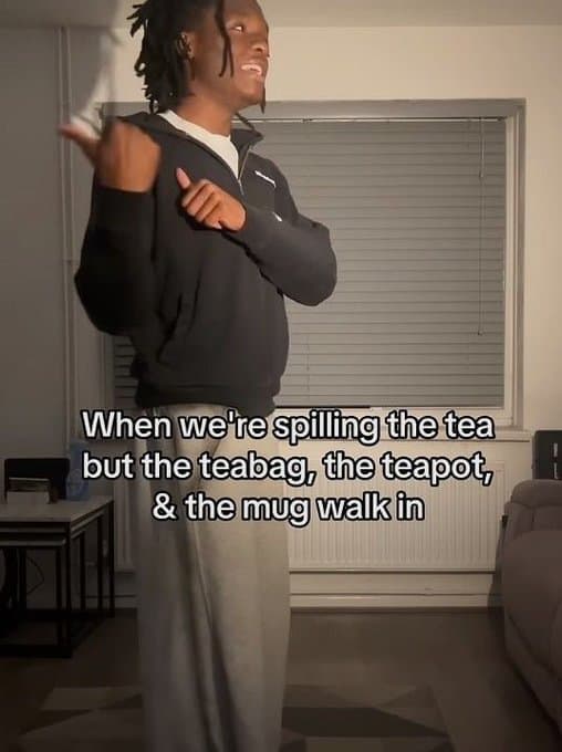 Text overlay meme about the subjects of gossip walking into the room.