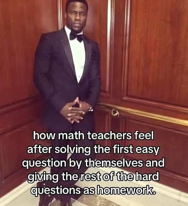 Kevin Hart looking proud in a suit representing math teachers giving homework.