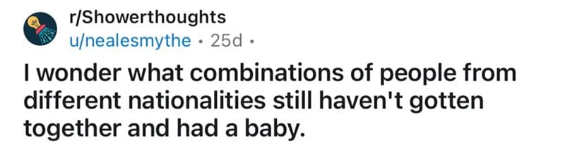 Reddit post wondering about untested nationality combinations for babies.