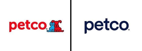 Petco branding change removing the cute cat and dog mascot for plain blue text.