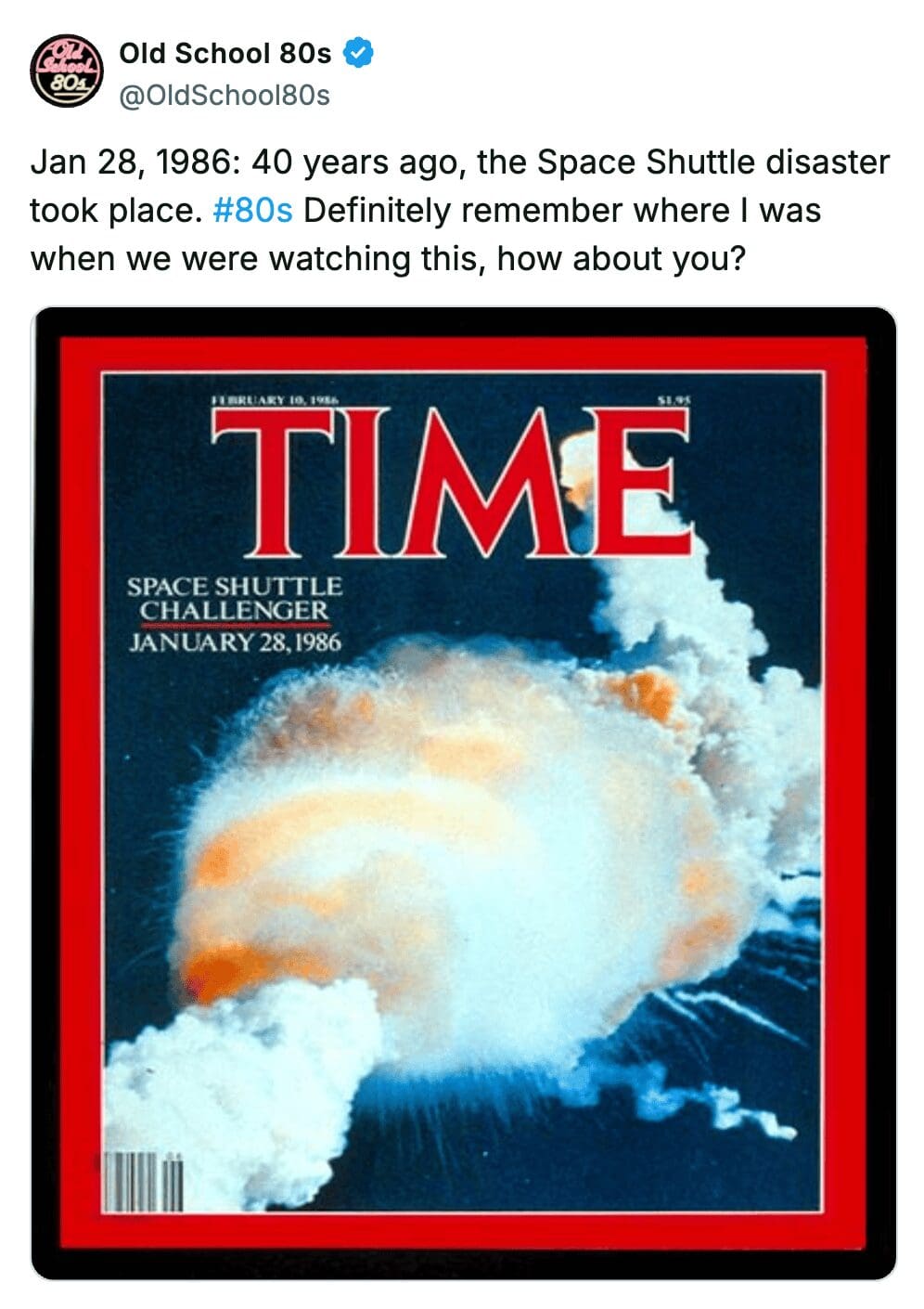 A 1986 TIME magazine cover depicting the tragic explosion of the Space Shuttle Challenger.