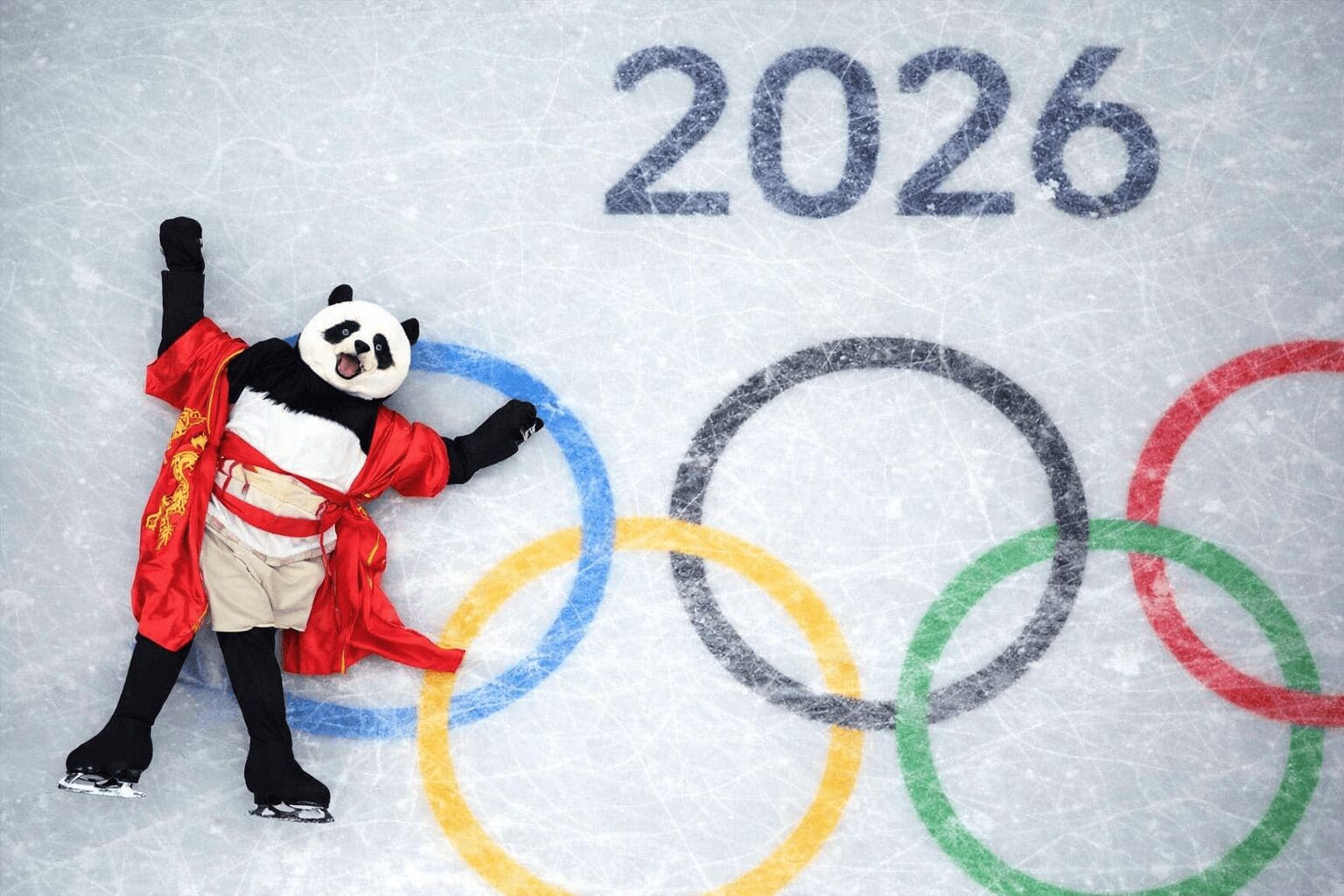Milan Olympics 2026 memes compilation: A collage featuring an exhausted figure skater in a panda hat lying spread-eagle over the Olympic rings, a fake postage stamp immortalizing a dramatic Canadian curling scandal, and a skeleton athlete speeding head-first down the track wearing a terrifying Venom helmet.