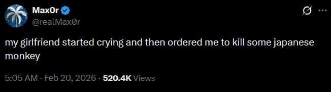 An aggressive and hilarious Punch The Monkey meme showing a text post where a guy explains his girlfriend started crying over the viral videos and violently ordered him to "k*ll some japanese monkey" in retaliation for the bullying.