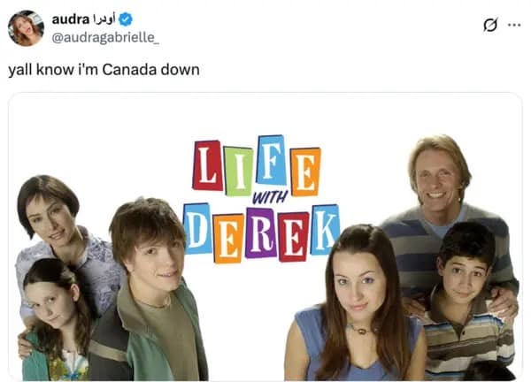 A Yall know I'm Canada Down meme displaying the cast of the Canadian sitcom Life with Derek.