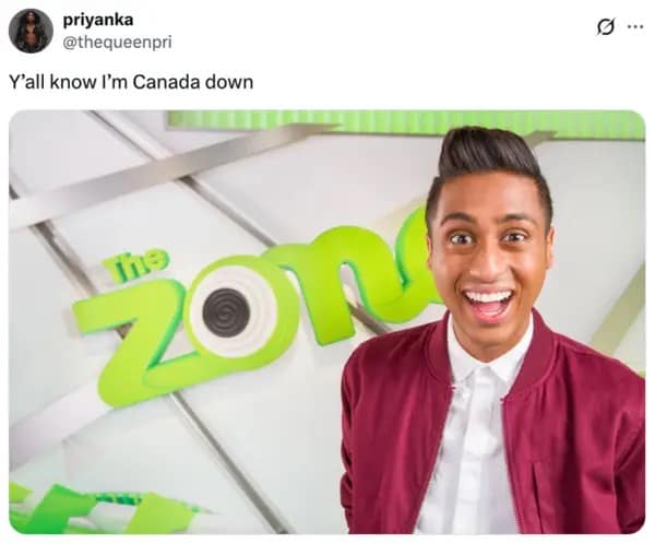 A Yall know I'm Canada Down meme featuring the host Carlos Bustamante from the YTV programming block The Zone.