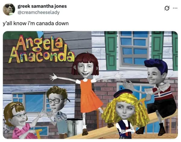 A Yall know I'm Canada Down meme showing the distinct cutout animation style of the main characters from Angela Anaconda.