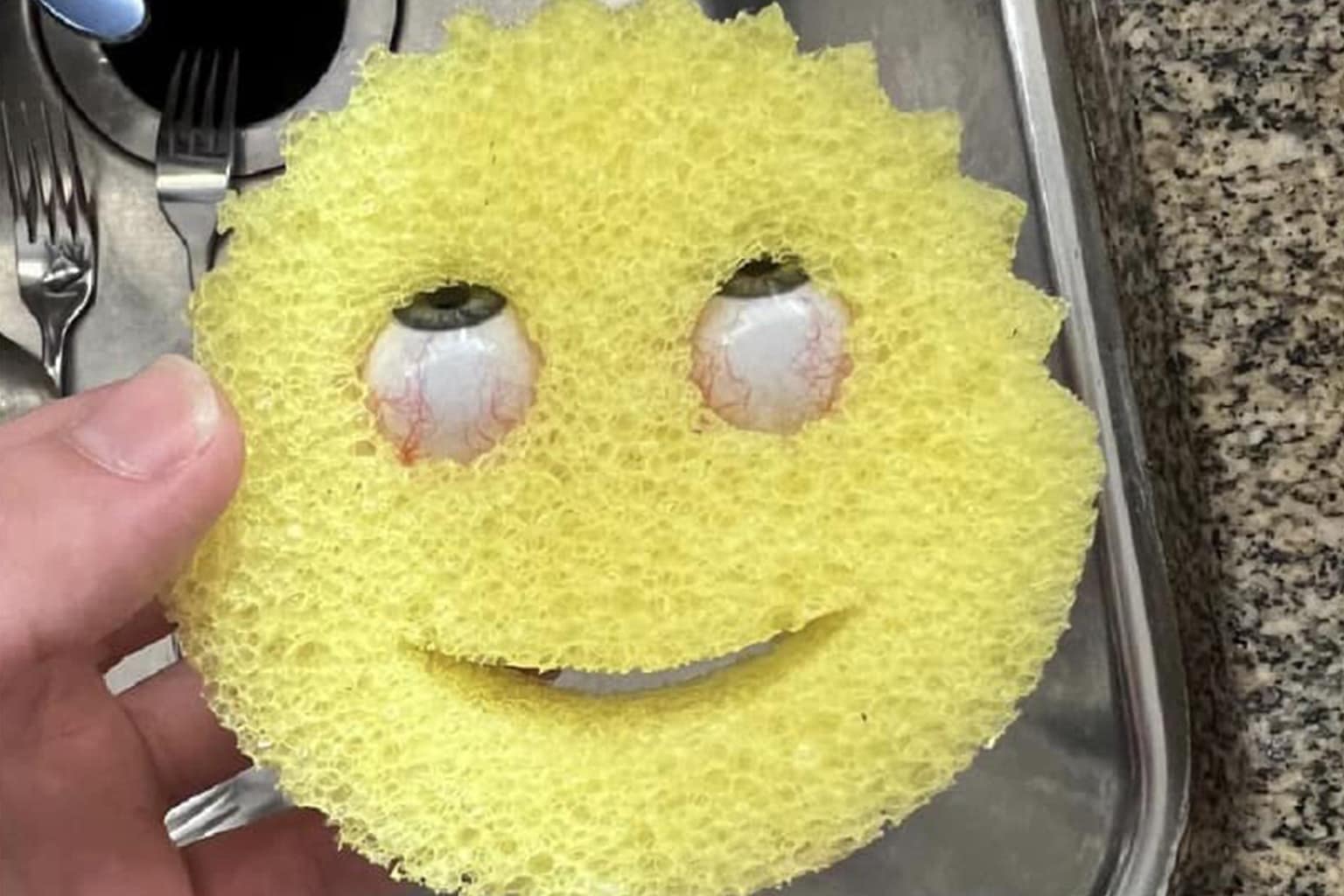 Classic memes compilation: A collage featuring the "Mustafarry Night" Star Wars art crossover, the cursed Scrub Daddy with human eyes, and the "Wario of Water" tweet about vinegar.