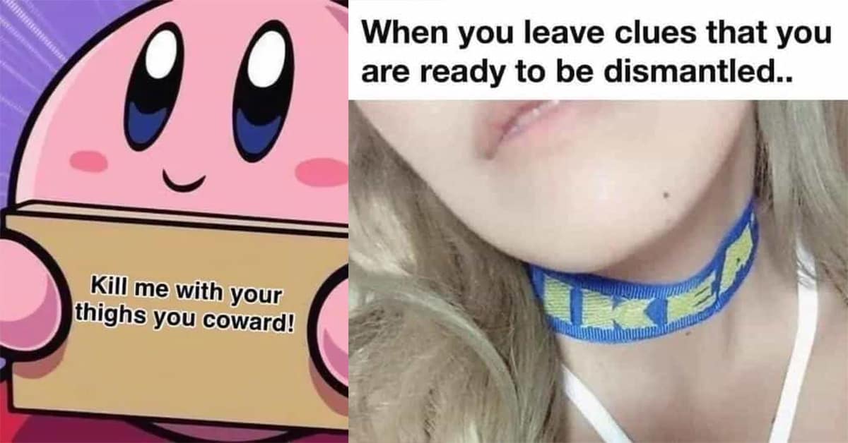 Collection of flirty meme and dirty meme highlights including the secret text screen tilt, the SpongeBob weakness, and the wholesome Joker quote.