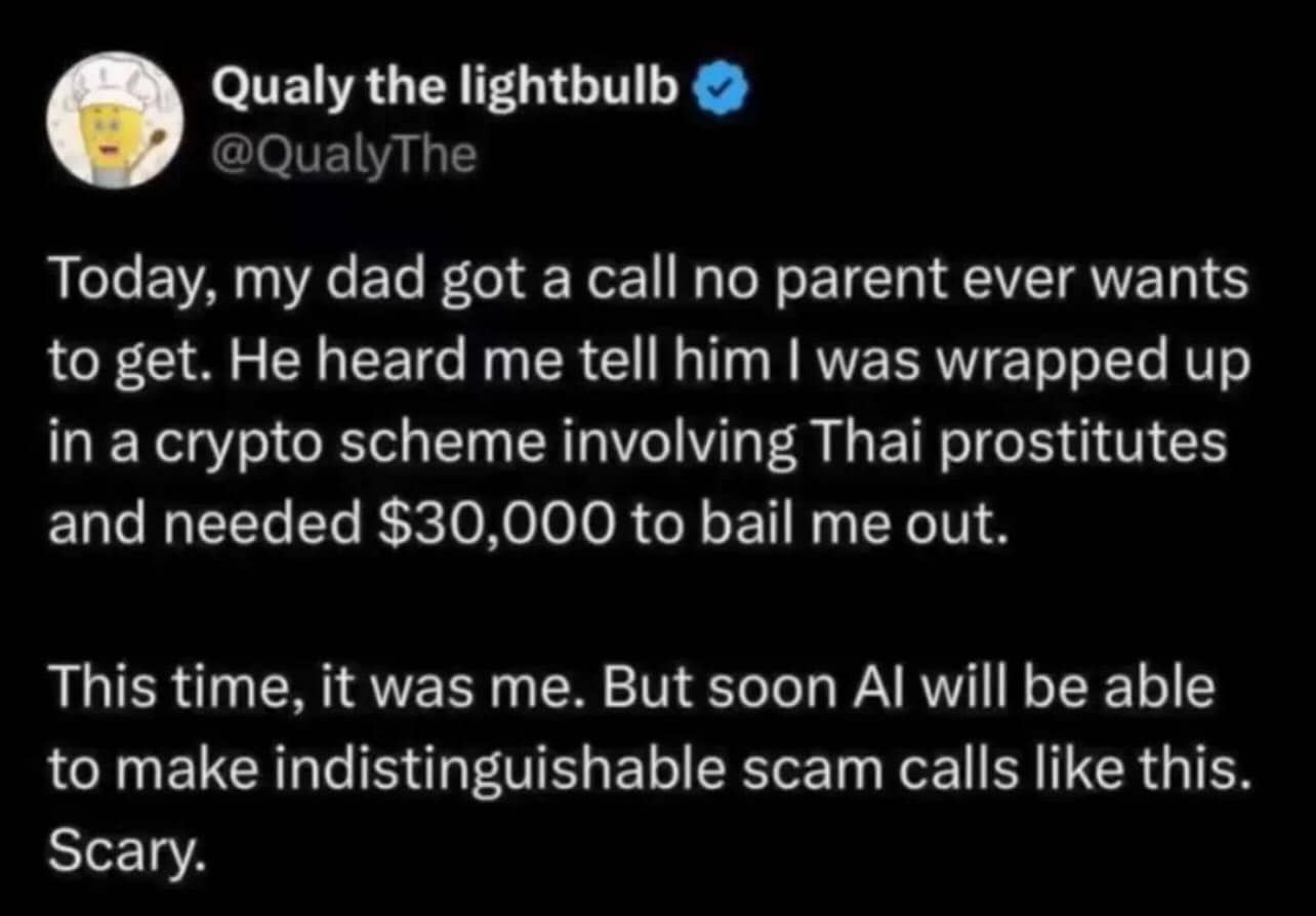A tweet about a dad receiving a terrifying scam call that actually happened in reality.
