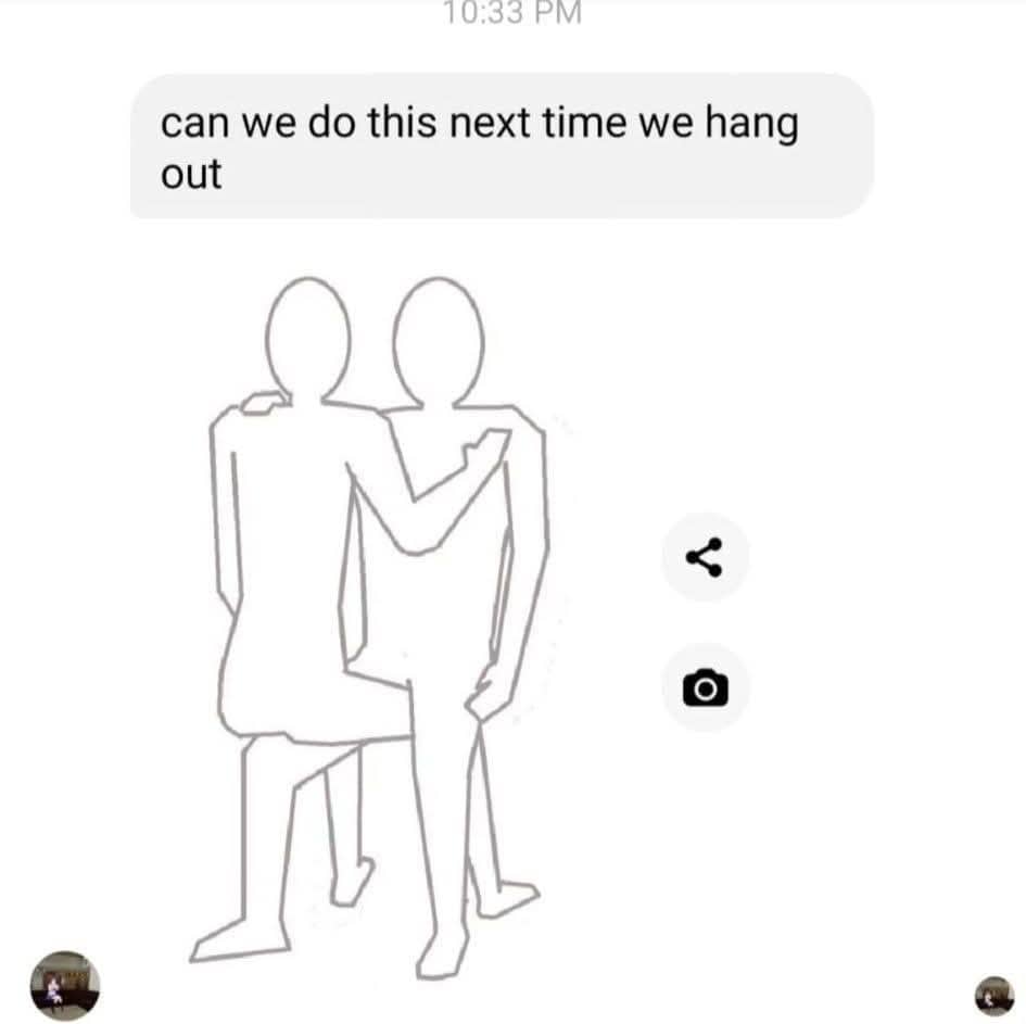 A line drawing of two people sitting together with one person sitting on the other's lap.