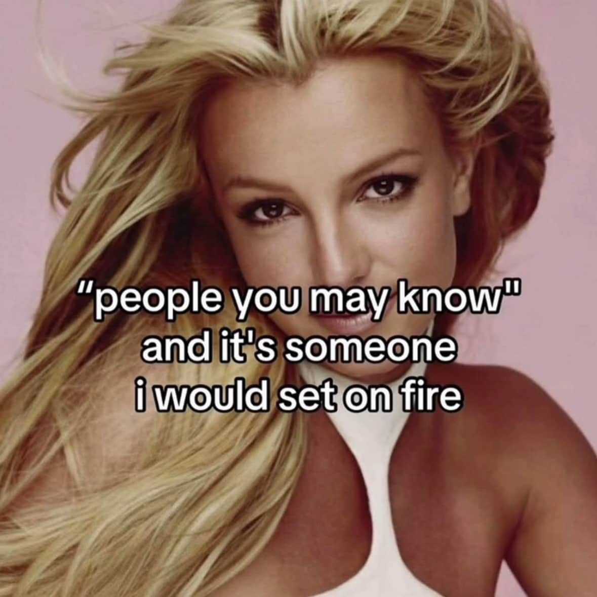 A photo of Britney Spears with text about seeing someone you hate in "people you may know."