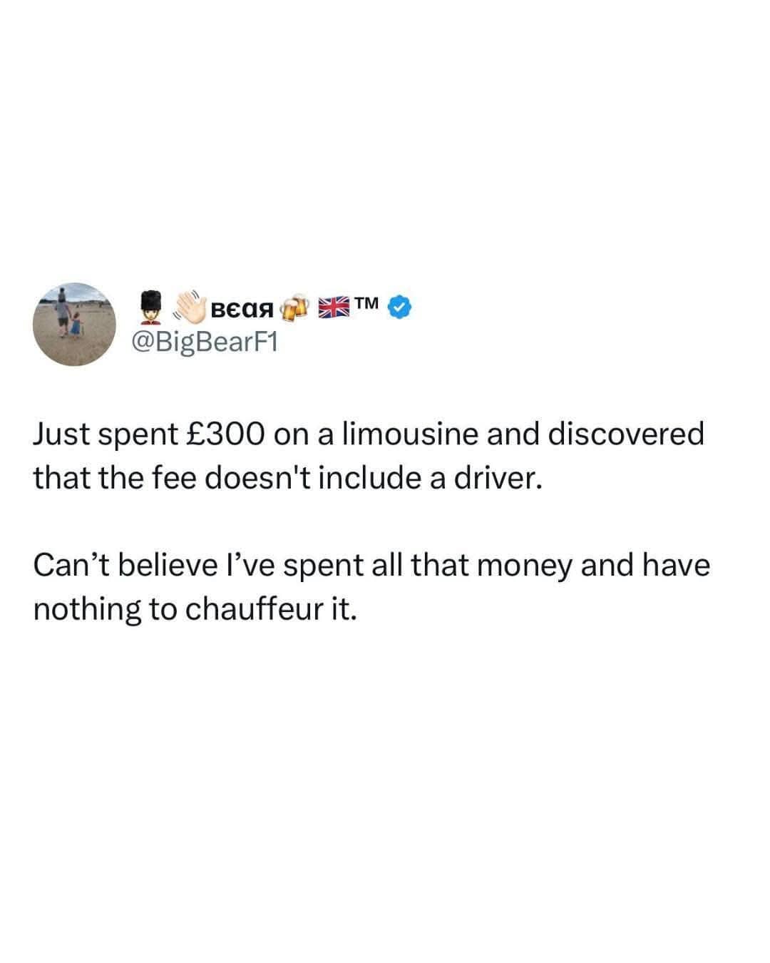 A social media post joking about renting a limousine that did not include a driver.