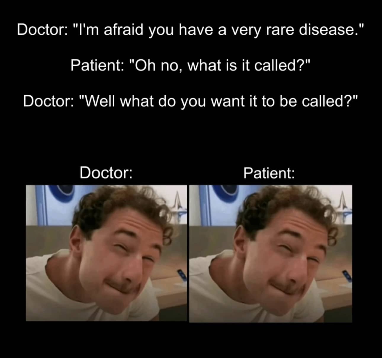 Short comic of a doctor asking a patient what they want to call their rare disease.